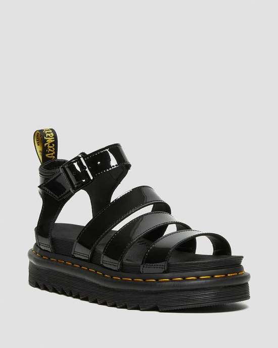 Sandalias Negras Dr. Martens Blaire Patent Strap Mujer Negros MX-81536